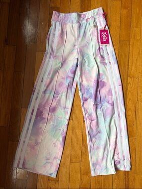 Justice Pastel Watercolor Wide-Leg Track Pants with White Stripes - Size 10, NWT